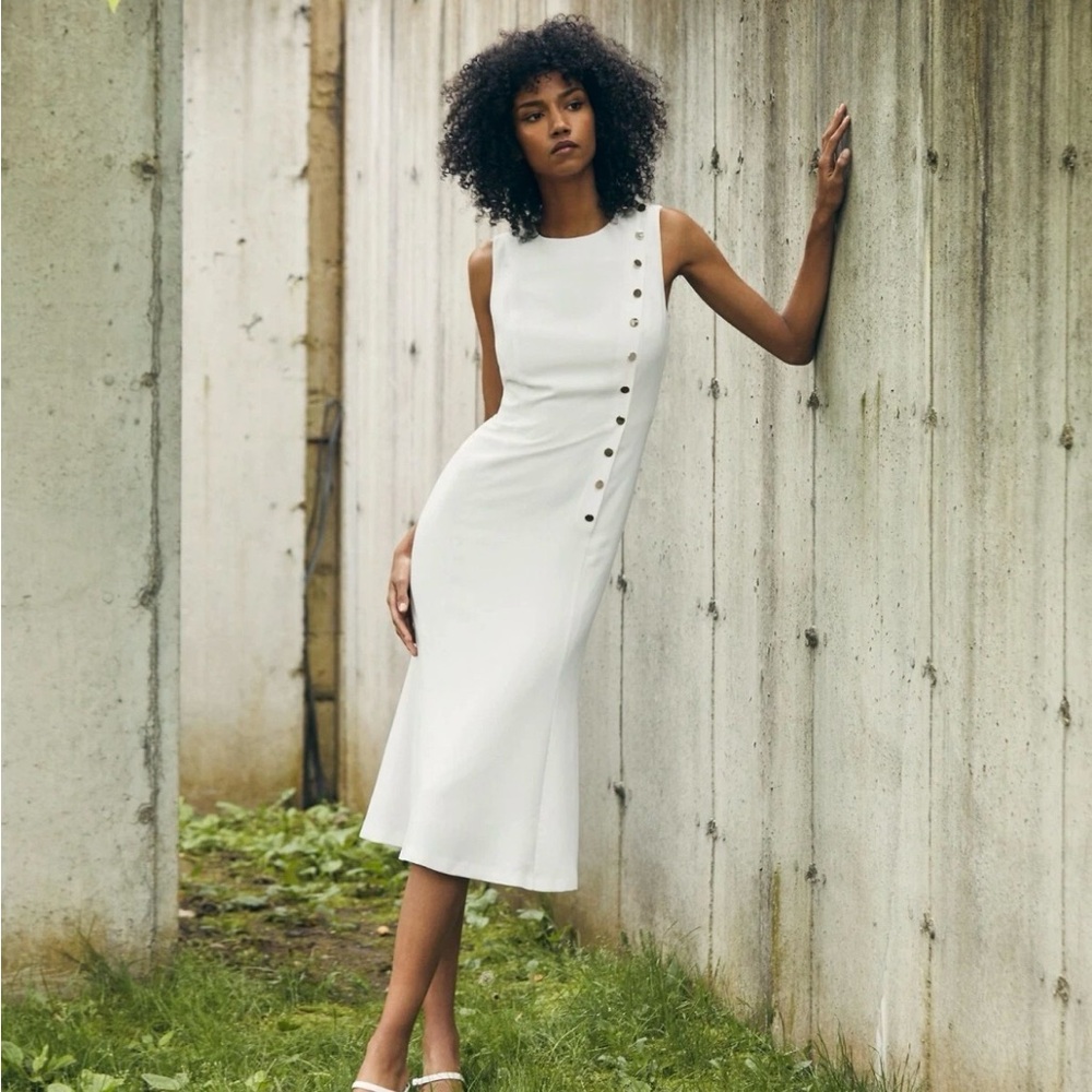 Banana Republic White Midi Dress with Button Accents